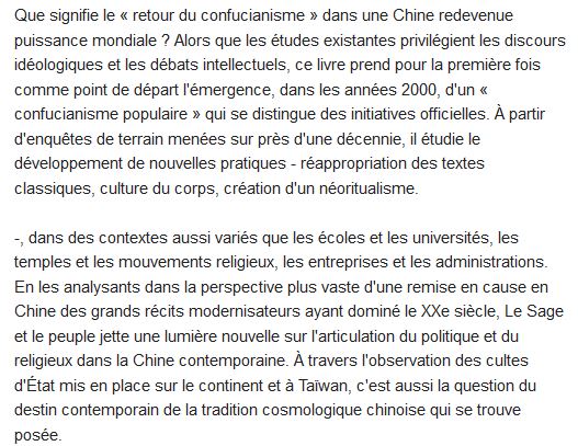  Le Sage et le peuple. Le renouveau confucéen en Chine 