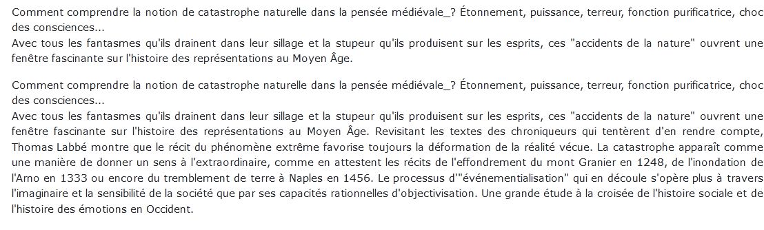 Catastrophes naturelles au Moyen Age