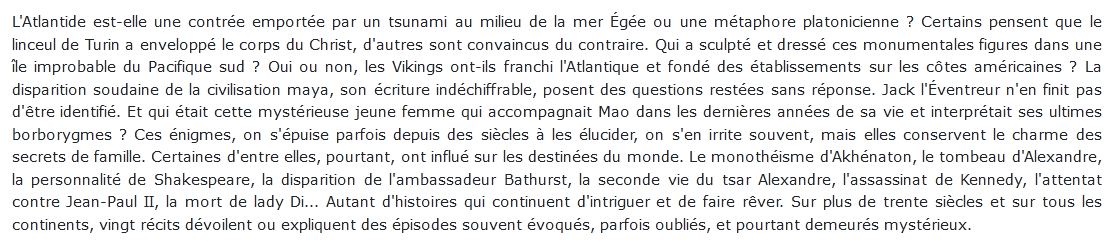 énigmes de l'histoire du monde