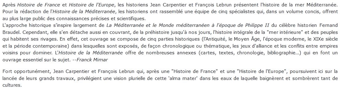 Histoire de la Méditerranée Jean Carpentier