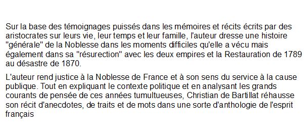 Histoire de la noblesse française. 1789 - 1989