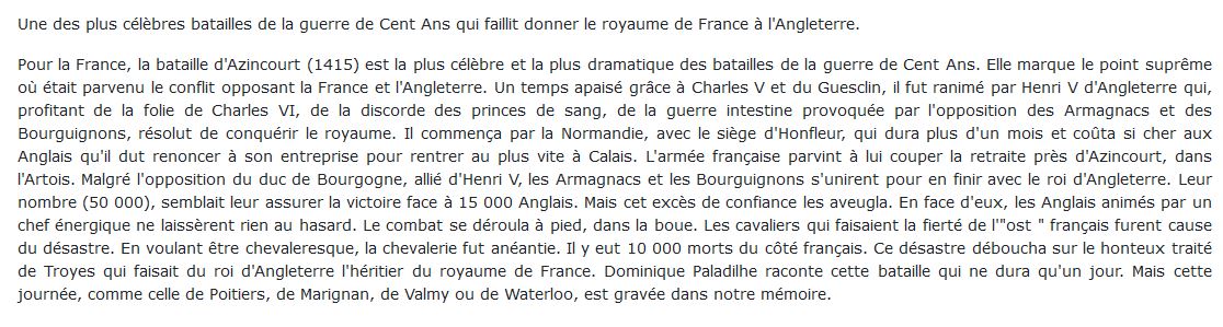 Le bataille d'Azincourt 25 octobre 1415