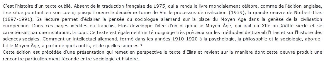 Moyen Age et procès de civilisation Elias