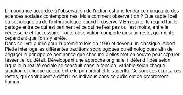  Ethnographie de l'action, Albert Piette 