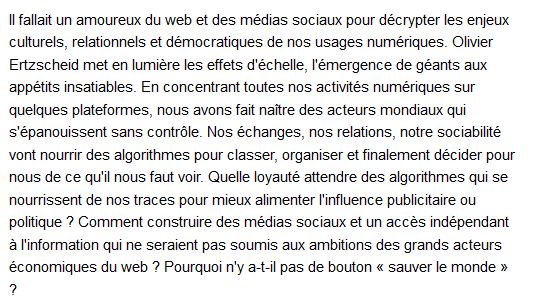 Pouvoir des algorithmes, ambitions des plateformes, Olivier Ertzscheid 