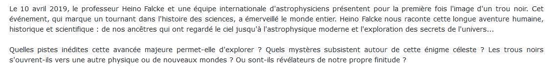 Les trous noirs, l'univers et nous