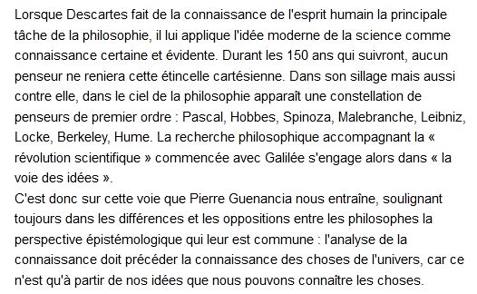  La voie des idées, de Descartes à Hume. Une histoire personnelle de la philosophie 