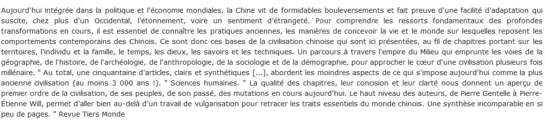 Chine, peuples et civilisation livre