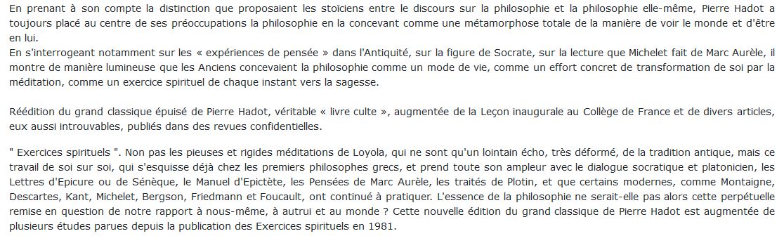 Exercices spirituels et philosophie antique livre