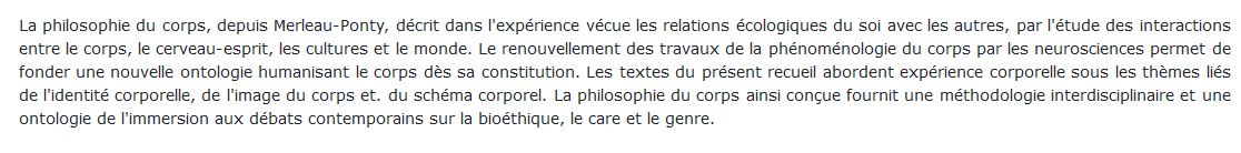 Expérience, interactions et écologie corporelle