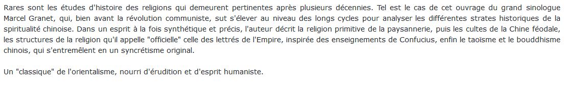 La Religion des chinois , Marcel Granet 