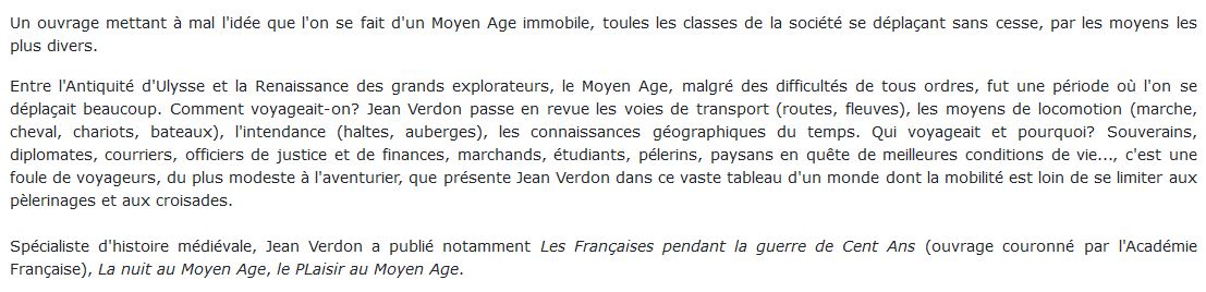 Voyager au Moyen Age, Jean Verdon 