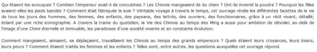 vie des Chinois au temps des Ming