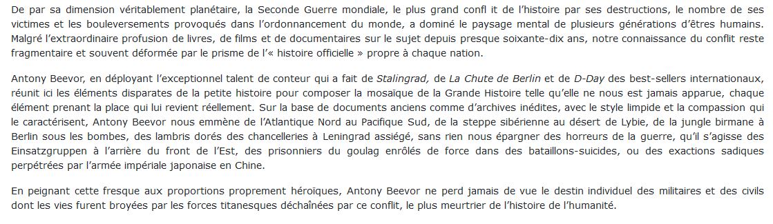 La Seconde guerre mondiale Par Antony Beevor 