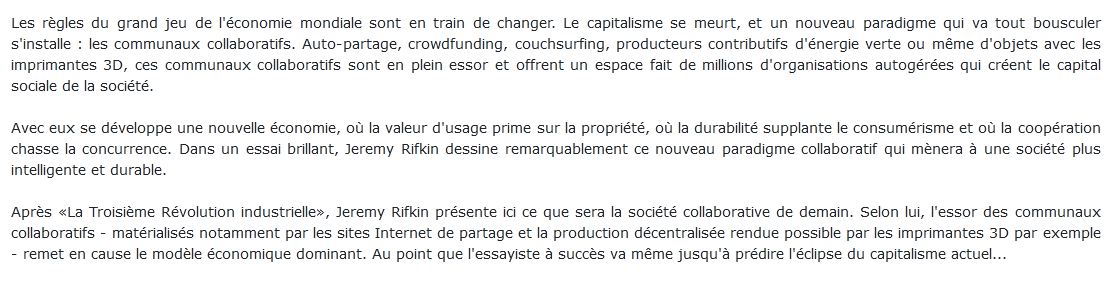 L'internet des objets, l'émergence des communaux collaboratifs et l'éclipse du capitalisme