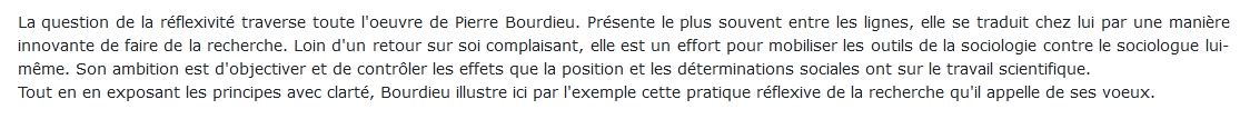 Bourdieu Retour sur la réflexivité