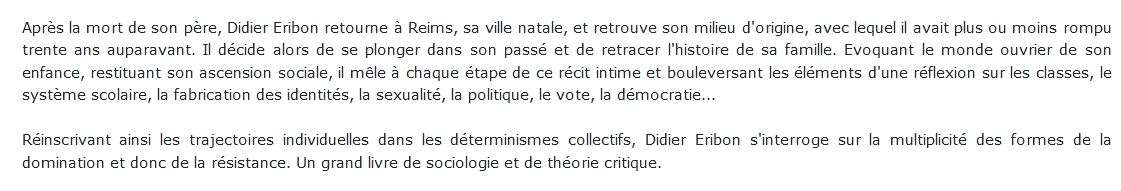 Retour à Reims  Didier Eribon 